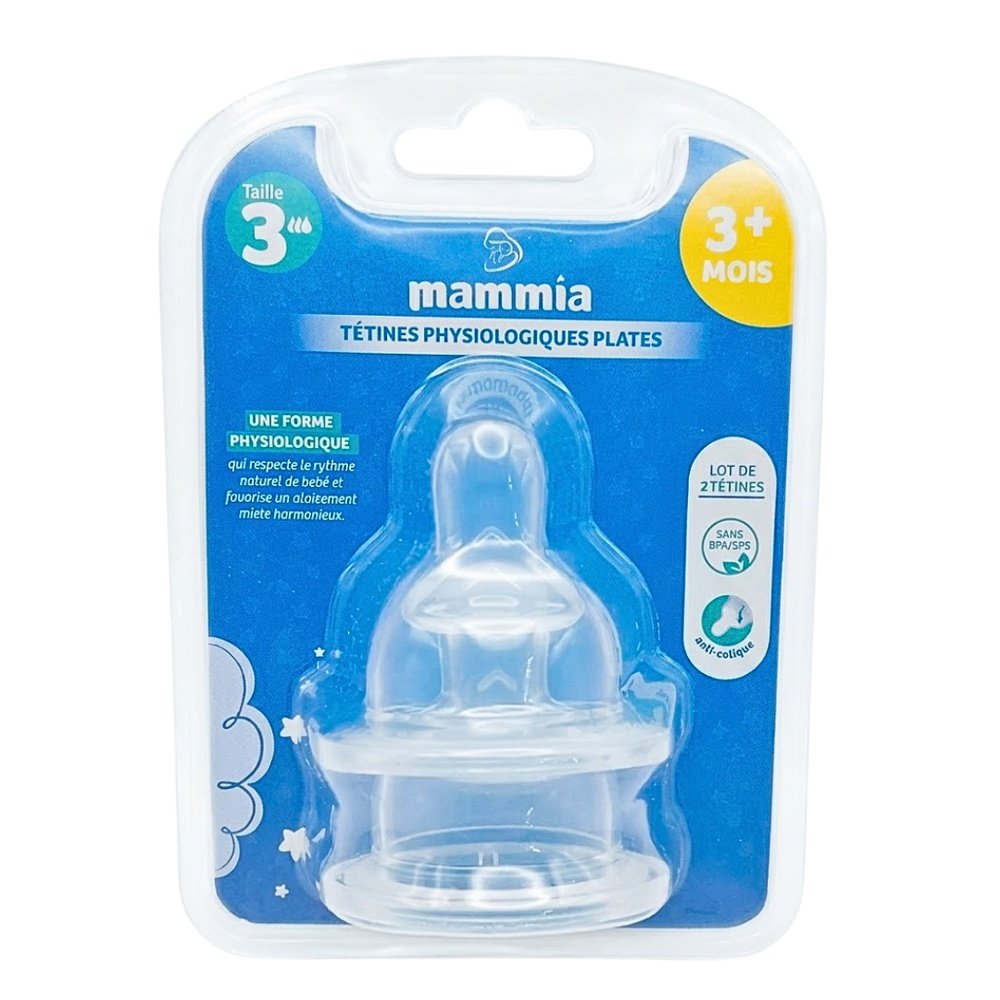 mammia – paire de tetines plates physiologique 3mois+