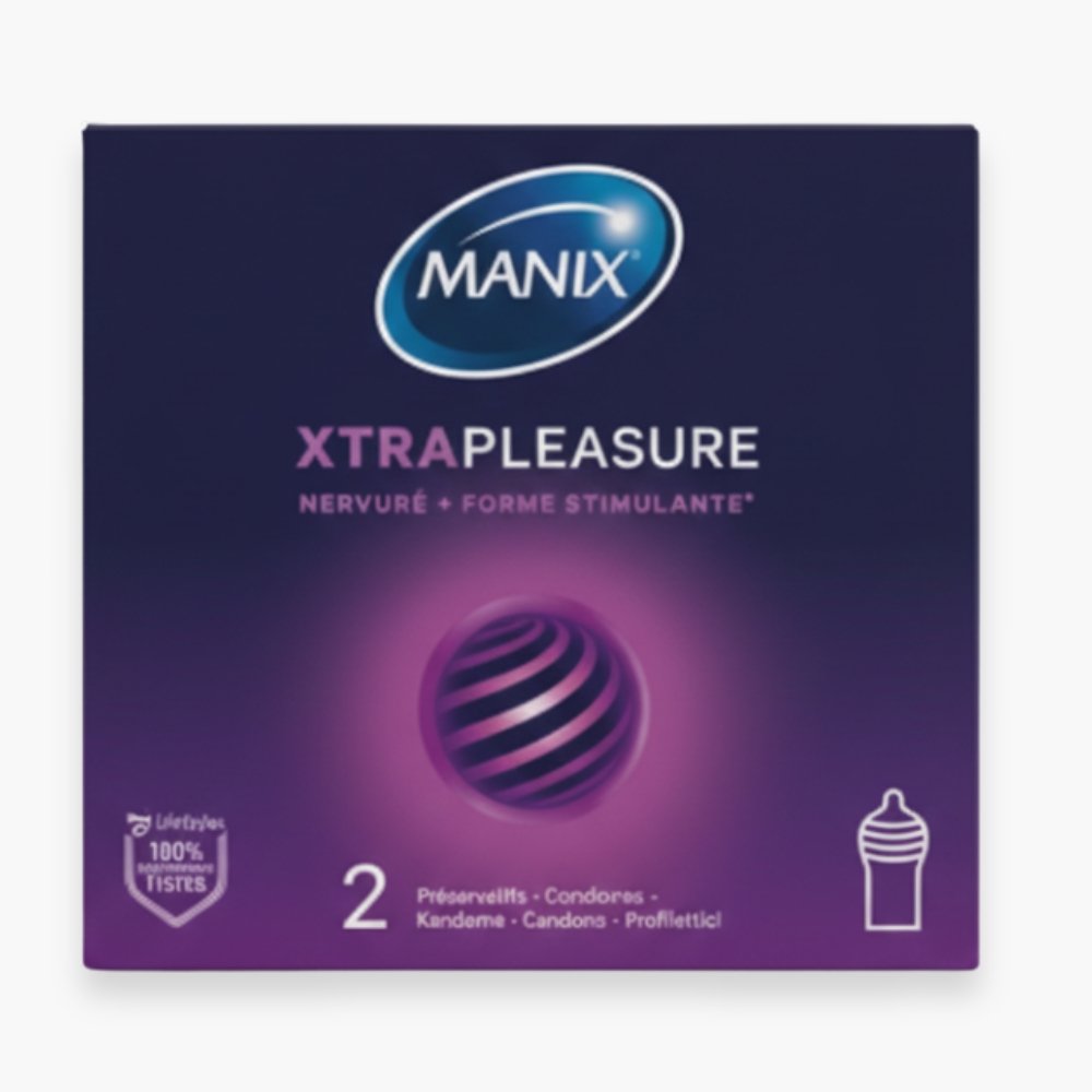manix – preservatif xtra pleasure double extase (nervure et forme stimulante) – 2u