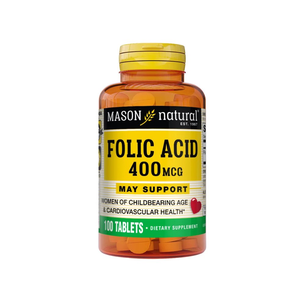 mason natural – folic acid 400mg 100 tablets 653 100a