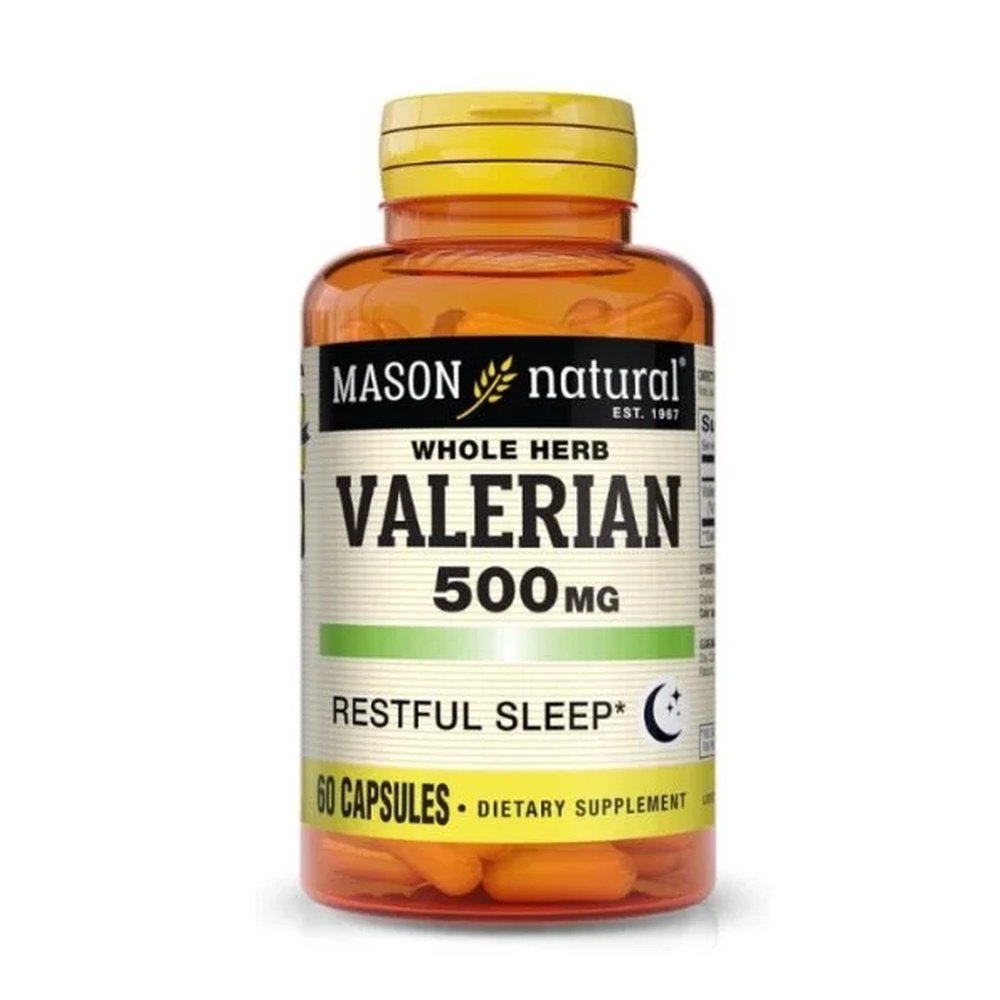 mason natural – whole herb valerian 500mg 60 capsules 1152 60a
