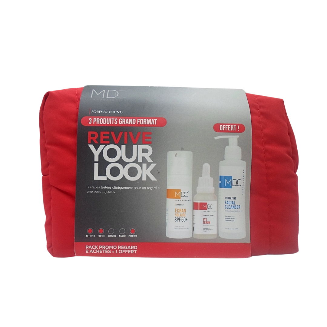 mdc – facial cleanser+ eye serum+ ecran solaire peaux seches forever young