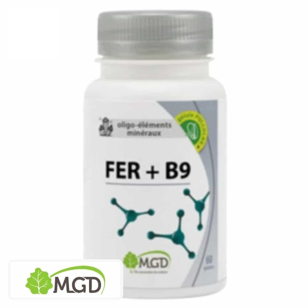 mgd nature – oligo elements mineraux fer + b9 – 60 gelules