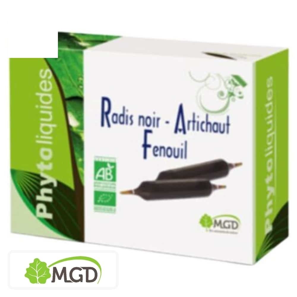 mgd nature – phytoliquides radis noir et artichaut fenouil ampoules – 10u