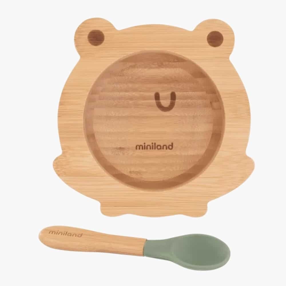 miniland – bol et cuillere en bois grenouille – 1u