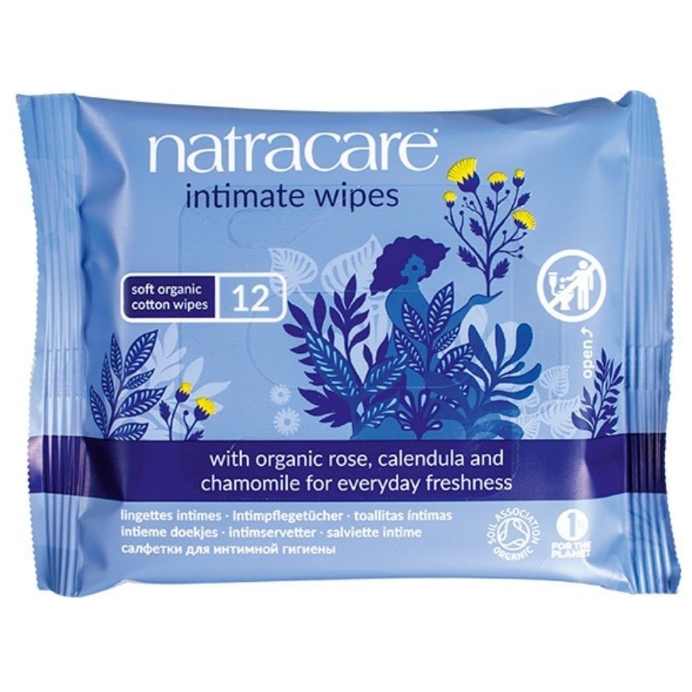 natracare – lingettes intimes rose, calendula et camomille bio – 12u