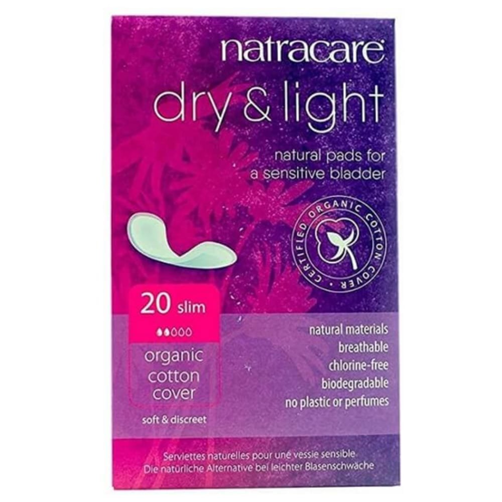 natracare – serviettes dry et light pour vessie sensible – slim – bio – 20u