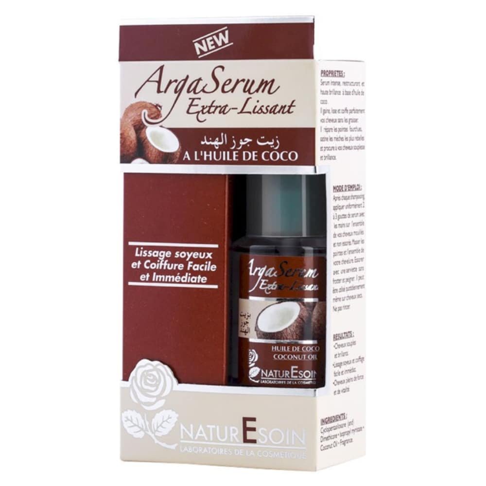 naturesoin – argaserum extra lissant a l’huile de coco lissage soyeux et coiffure facile – 50ml