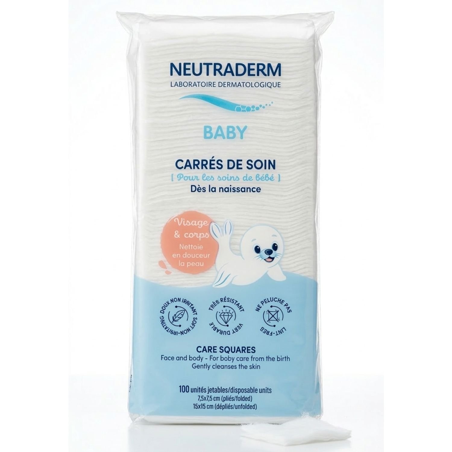 neutraderm carrés de soin visage & corps – 100 piéces