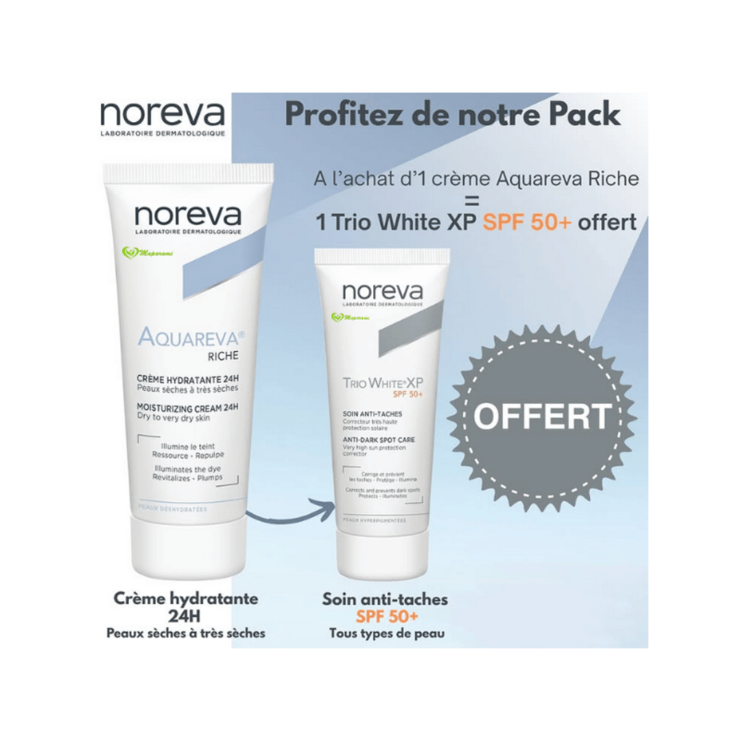 🎁 pack 🎁 – noreva – aquareva duo pack « creme riche 40ml+triowhite xp spf50+ 40ml »