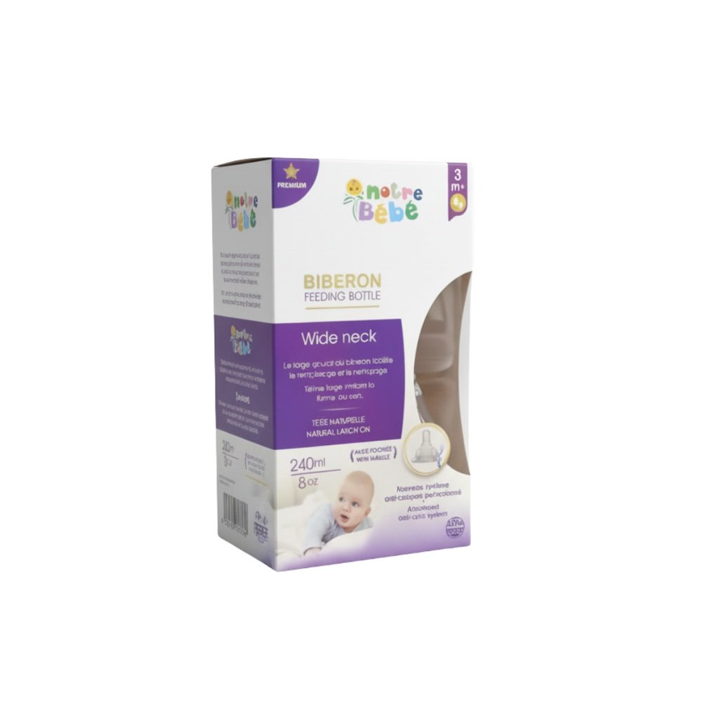 notre bebe – biberon wide neck avec poignet +3m – 240ml