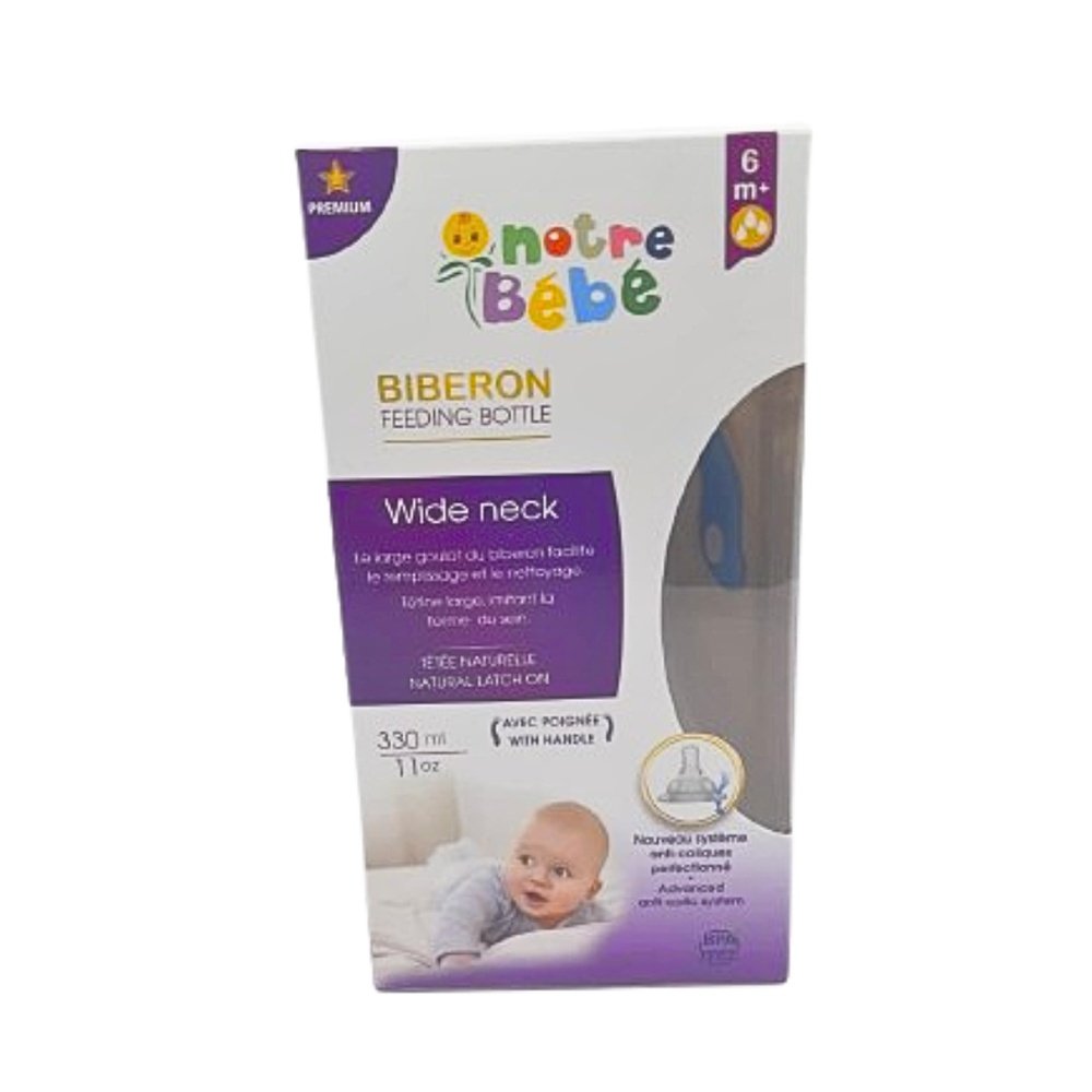 notre bebe – biberon wide neck avec poignet +6m – 330ml
