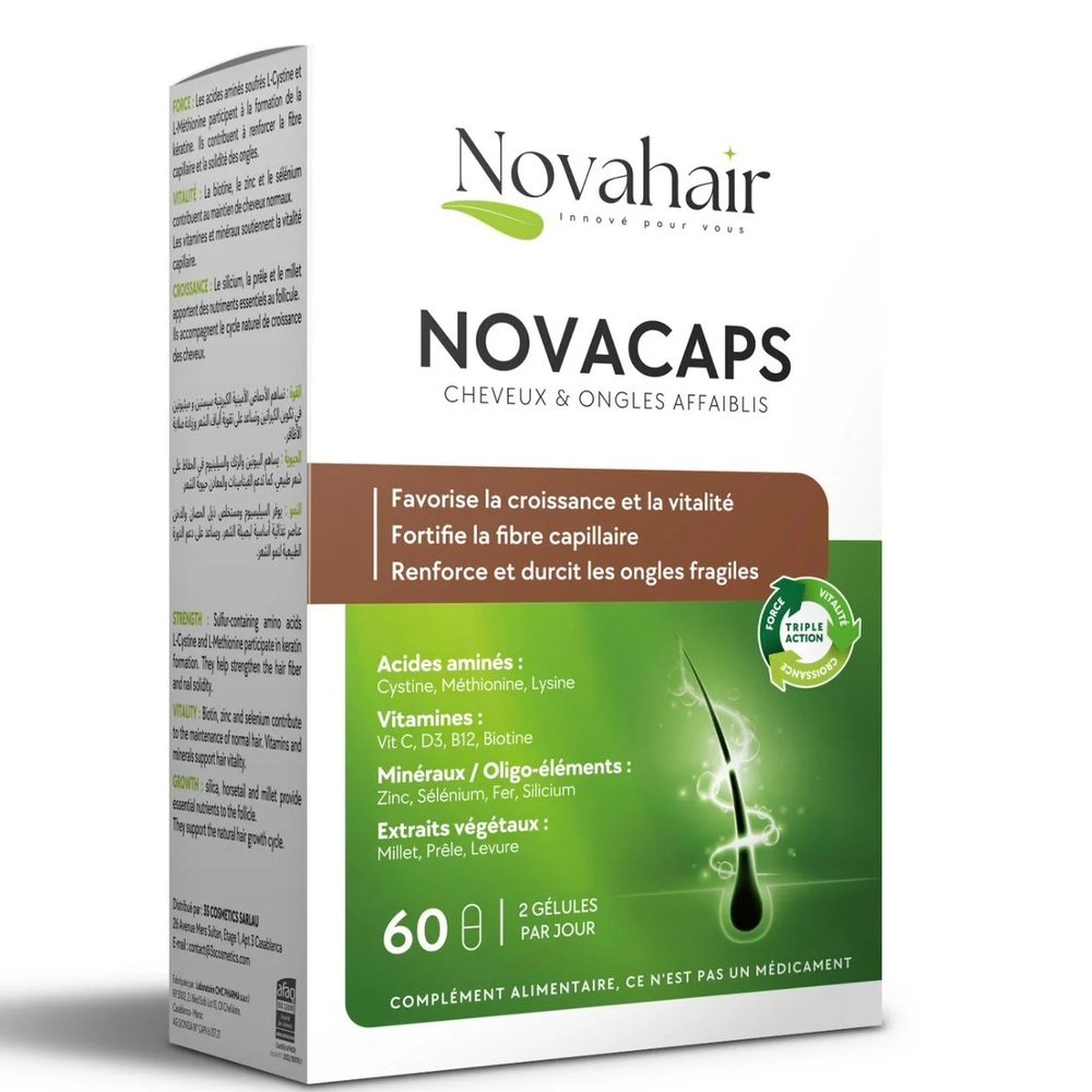 novahair – novacaps cheveux et ongles affaiblis – 60 gelules