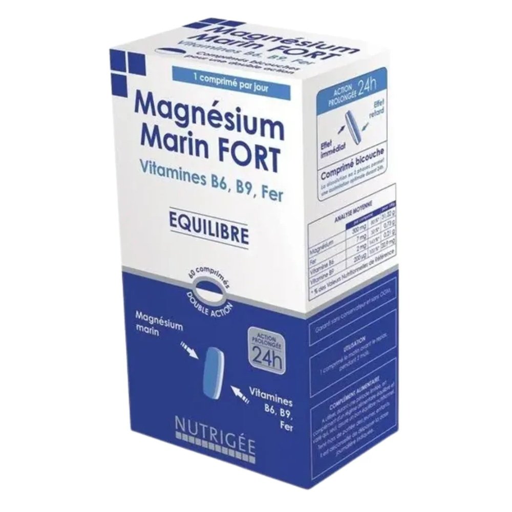 nutrigee – magnesium marin fort et vitamines b6 b9 fer – 30 comprimes