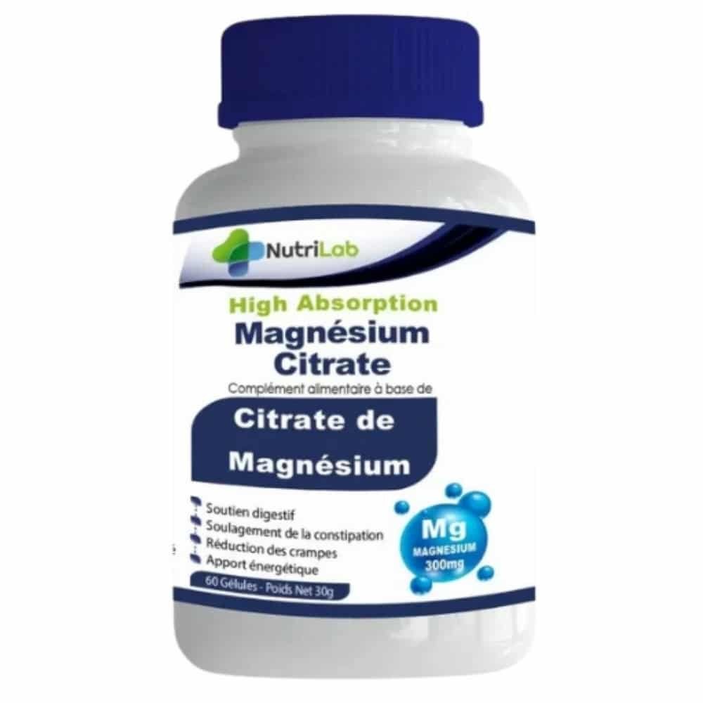 nutrilab – citrate de magnesium soutien digestif 300mg – 60 gelules