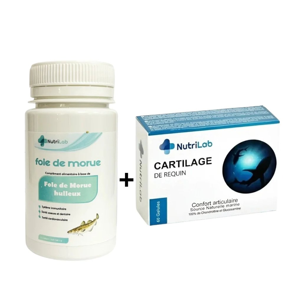 nutrilab – foie de morue 30cps+cartilage de requin – 60gelules
