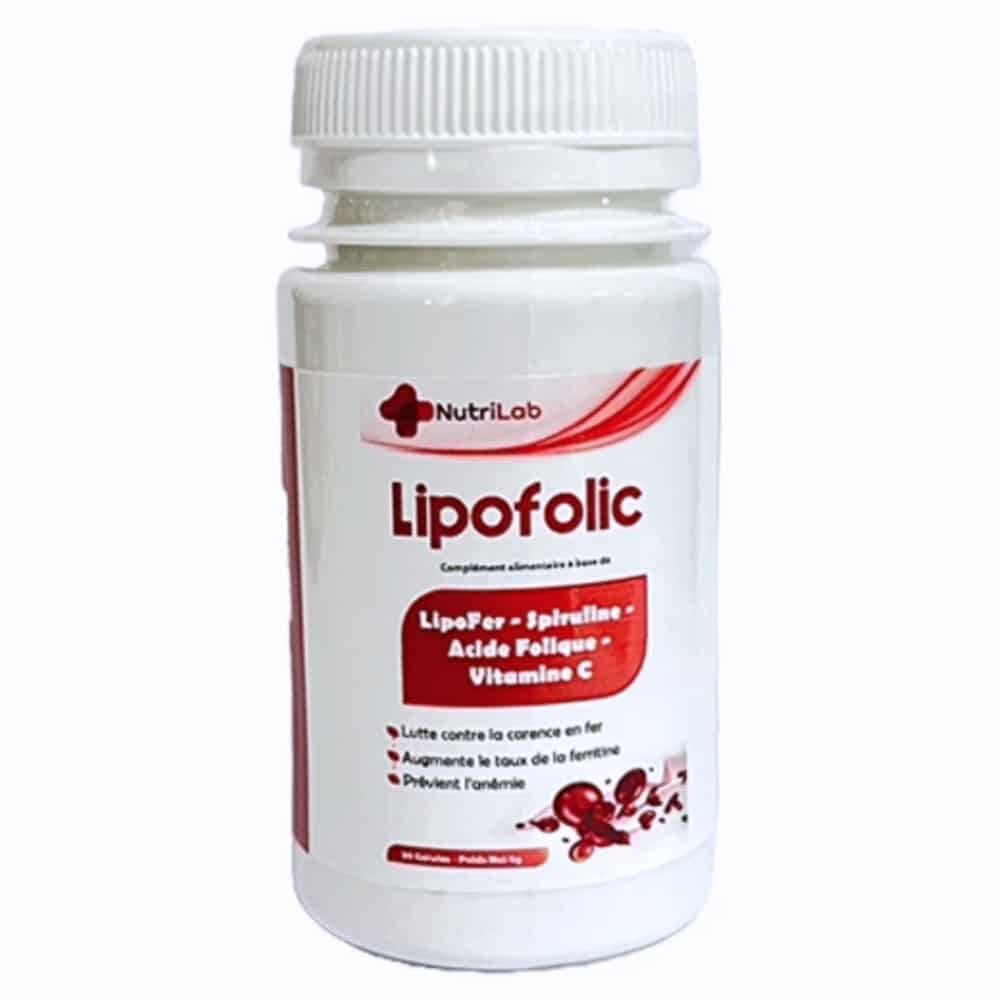nutrilab – lipofolic fer, spiruline, acide folique et vitamine c – 30 gelules