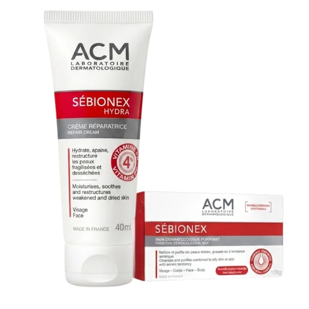 🎁 pack 🎁 – acm – sebionex hydra creme reparatrice+pain dermato purifiant duo pack