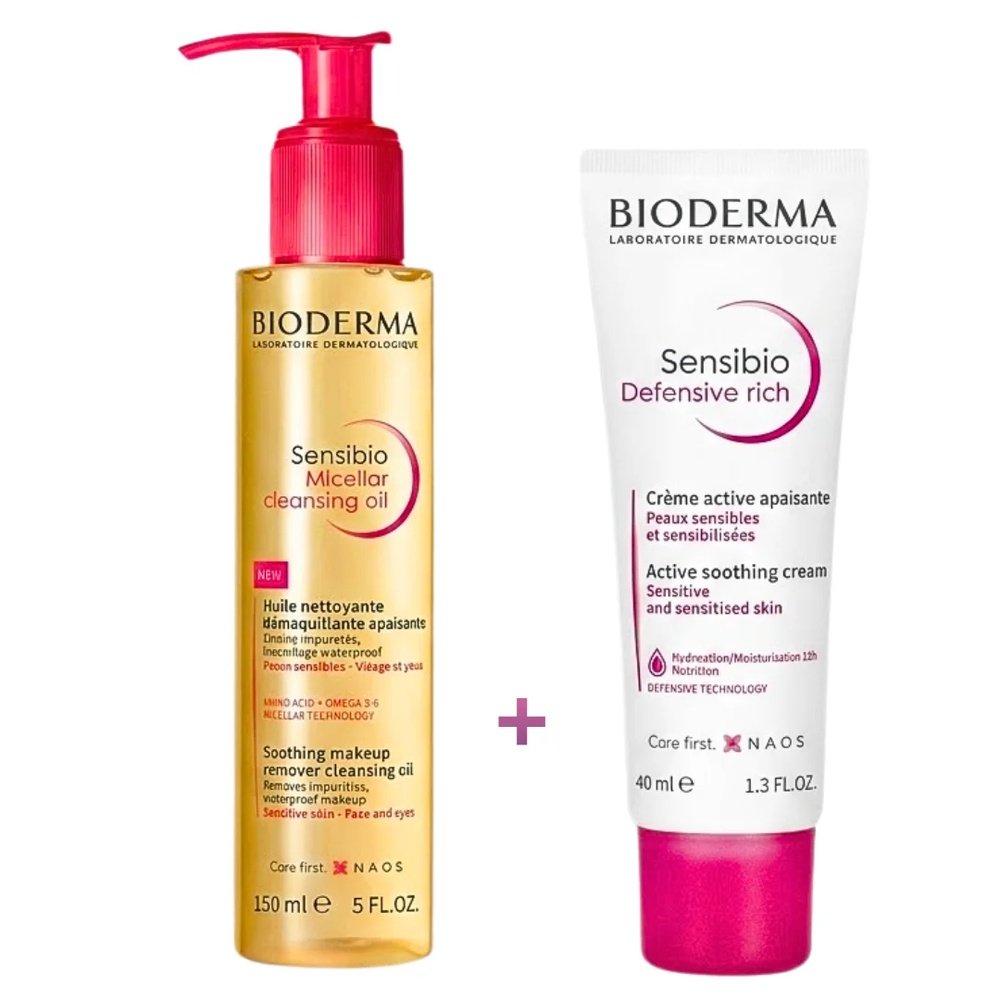 🎁 pack 🎁 – bioderma – sensibio huile micellaire 150ml+sensibio defensive rich 40ml duo pack