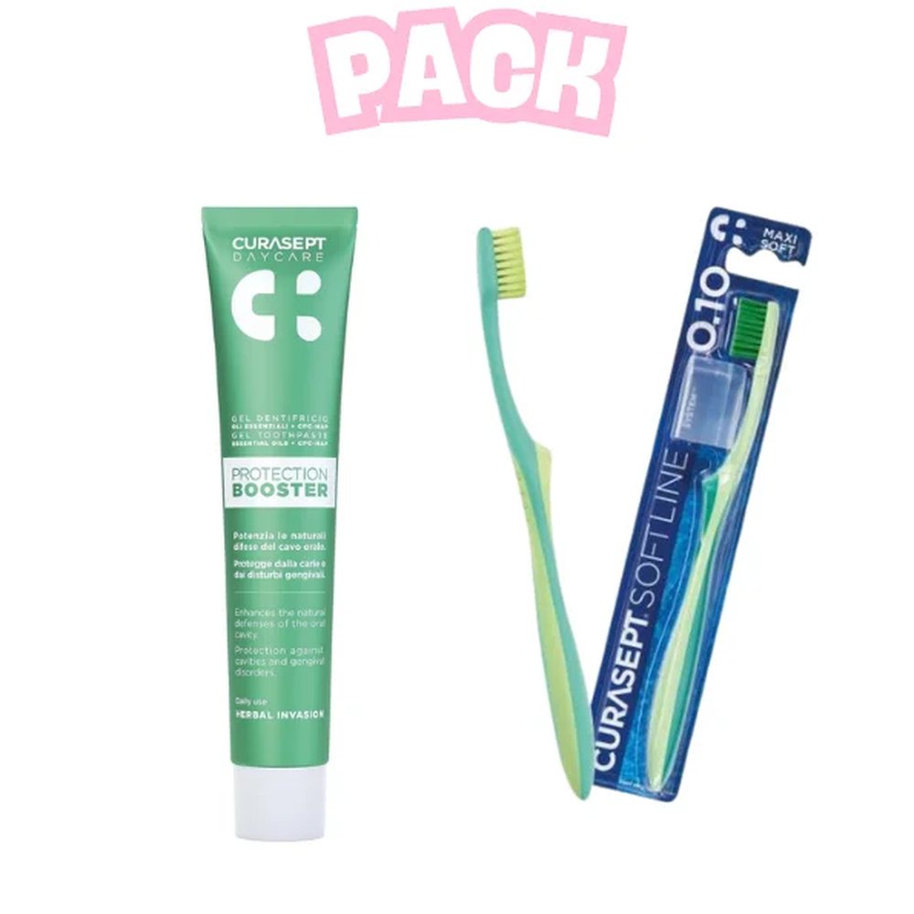 🎁 pack 🎁 – curasept – dent booster herbal invasion 75ml+bad maxi soft pack