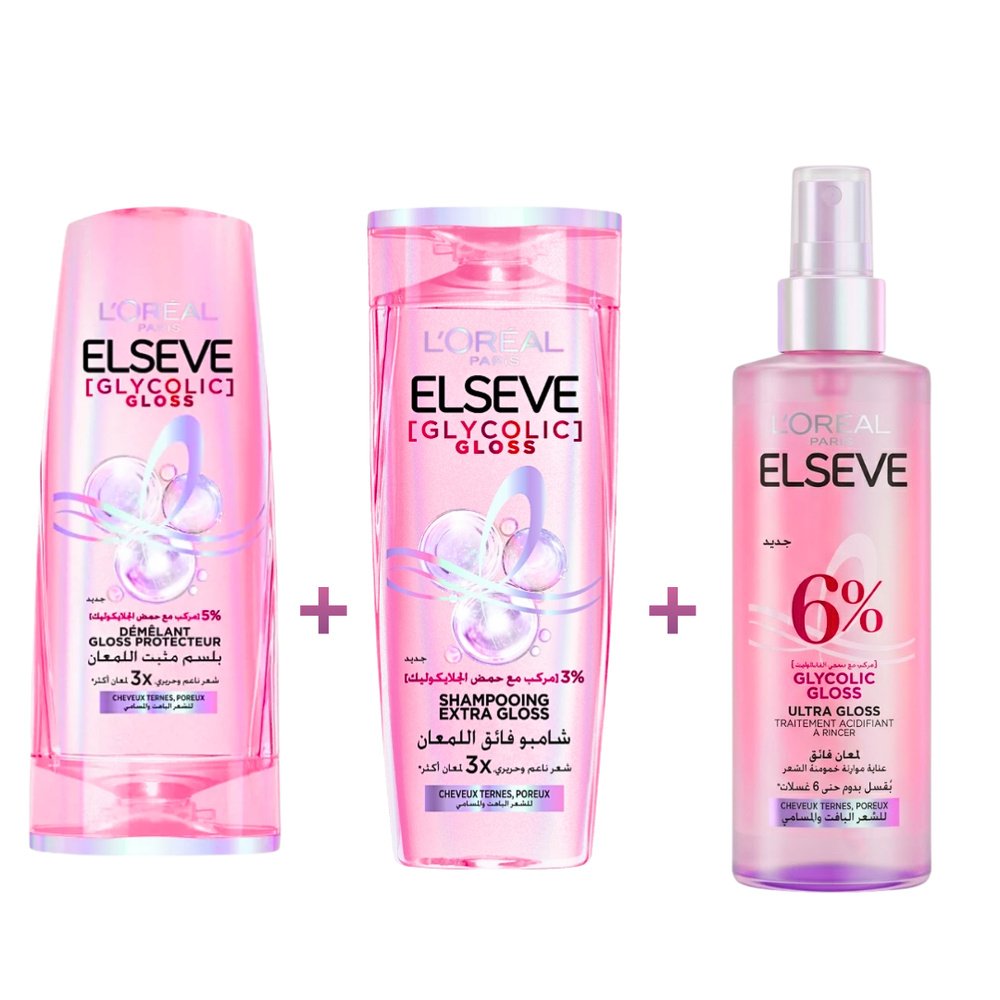 🎁 pack 🎁 – elseve – glycolic gloss « shampooing+demelant+ultra gloss »coffret