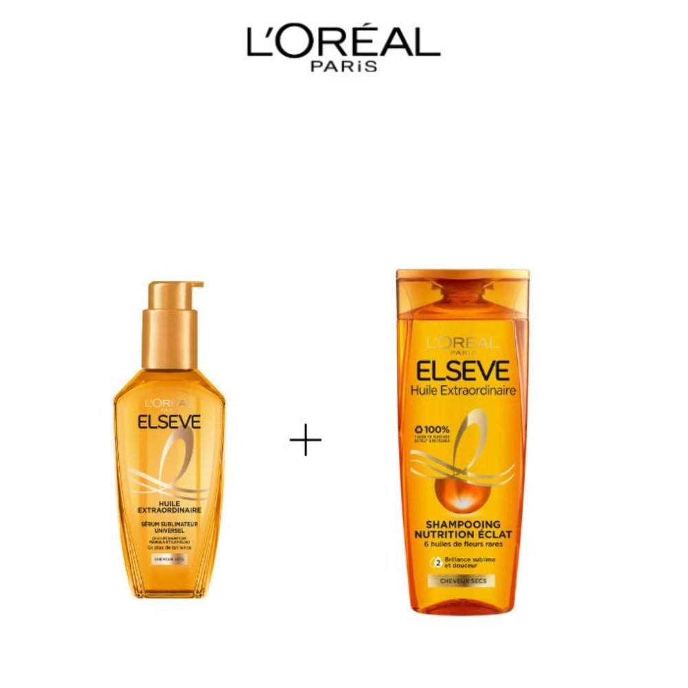 🎁 pack 🎁 – elseve – huile extraodinaire chvx norm. secs shamp 200ml+serum – 100ml