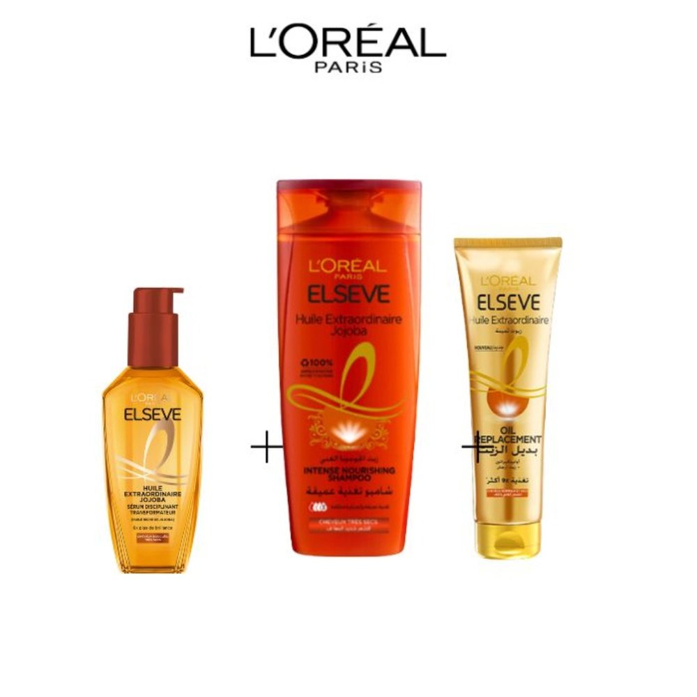🎁 pack 🎁 – elseve – routine ex oil jojoba huile 100ml+shamp 200ml+or – 125ml