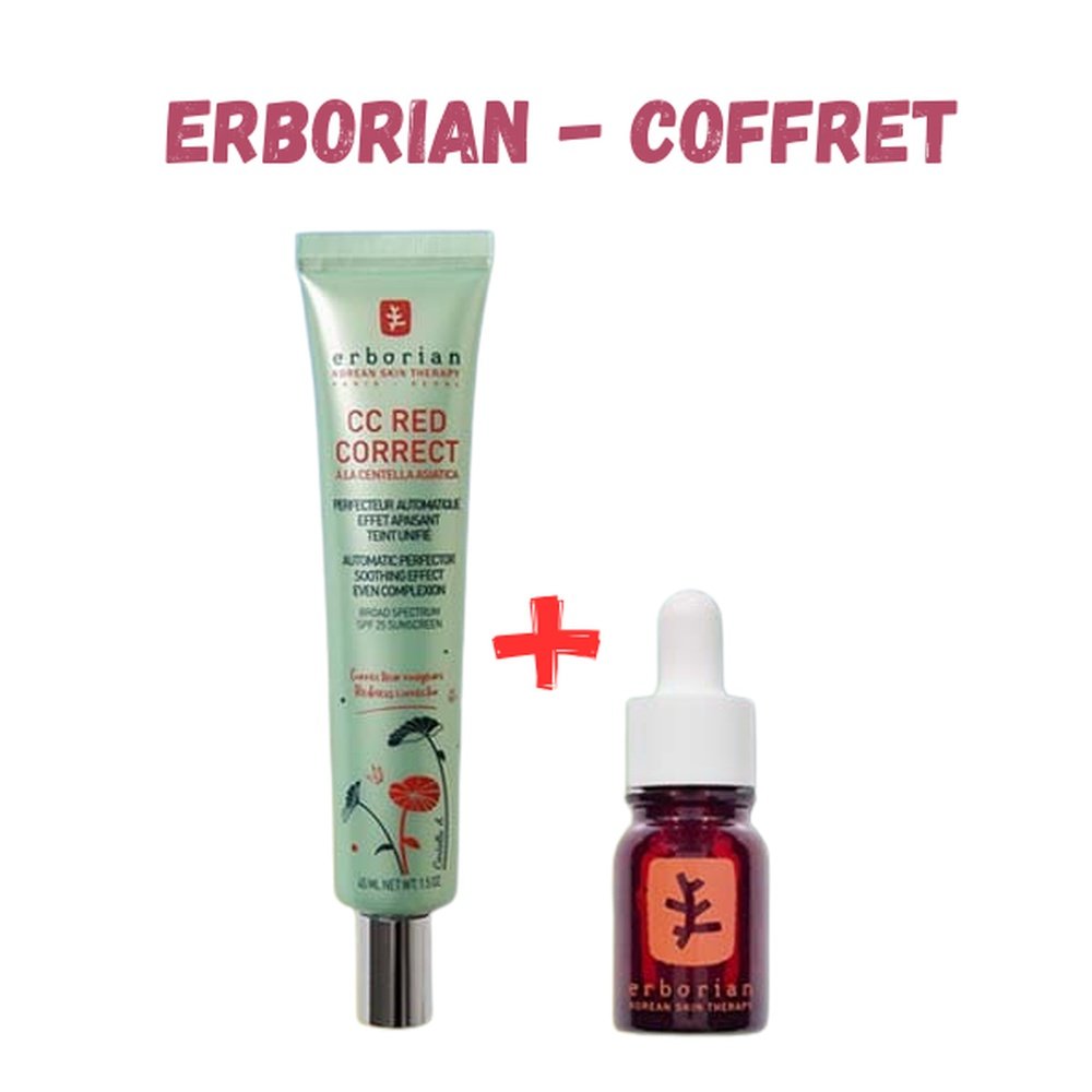🎁 pack 🎁 – erborian – coffret cc red correct 45ml+skin therapy – 10ml