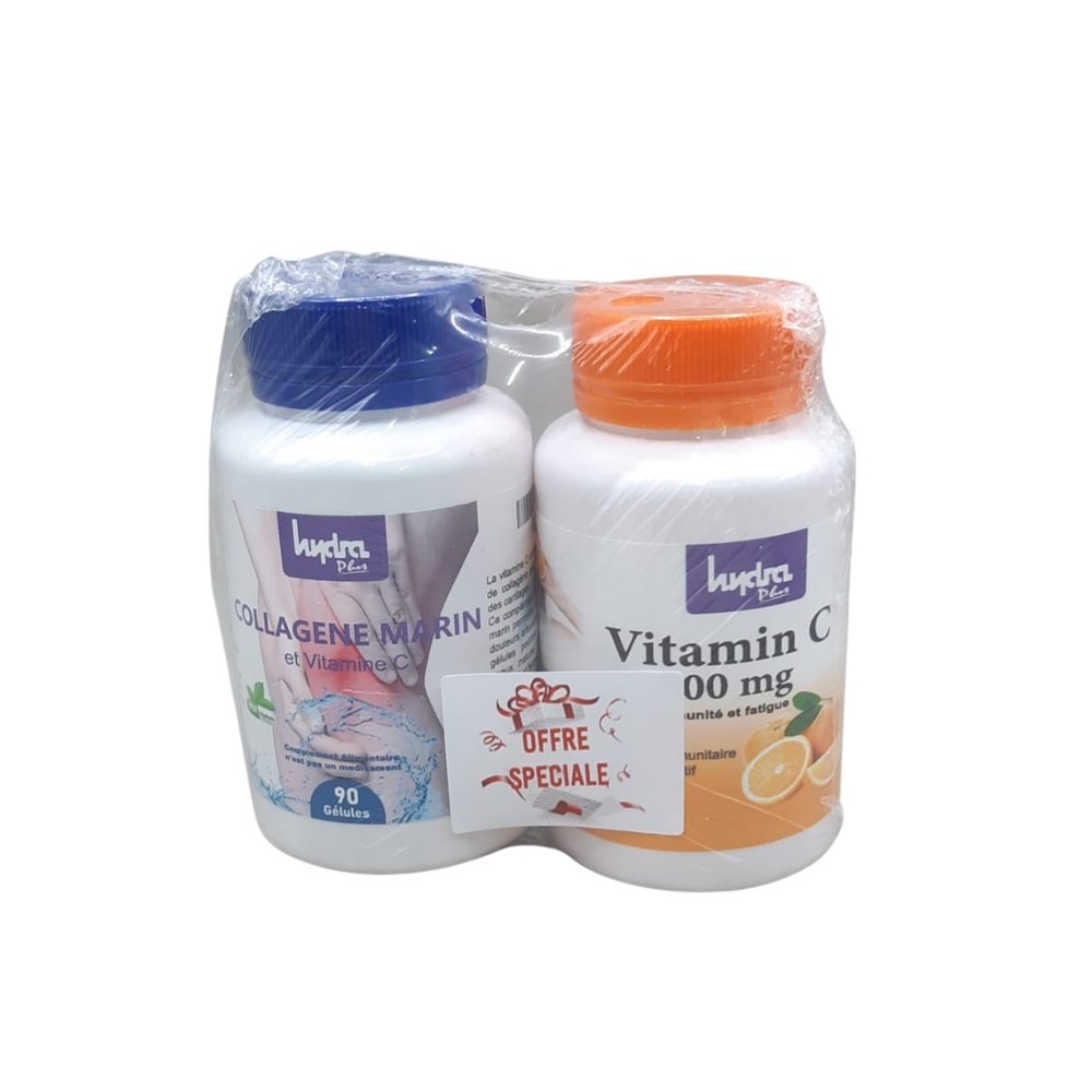 🎁 pack 🎁 – hydra plus – collagene marin 90gelules+vitamin c 36cps pack