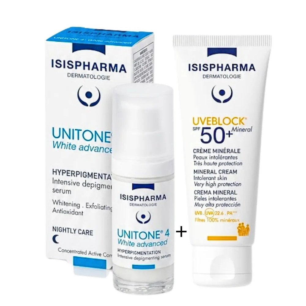 🎁 pack 🎁 – isispharma – unitone 4 white advanced +uveblock mineral teinte spf50+ 40ml pack