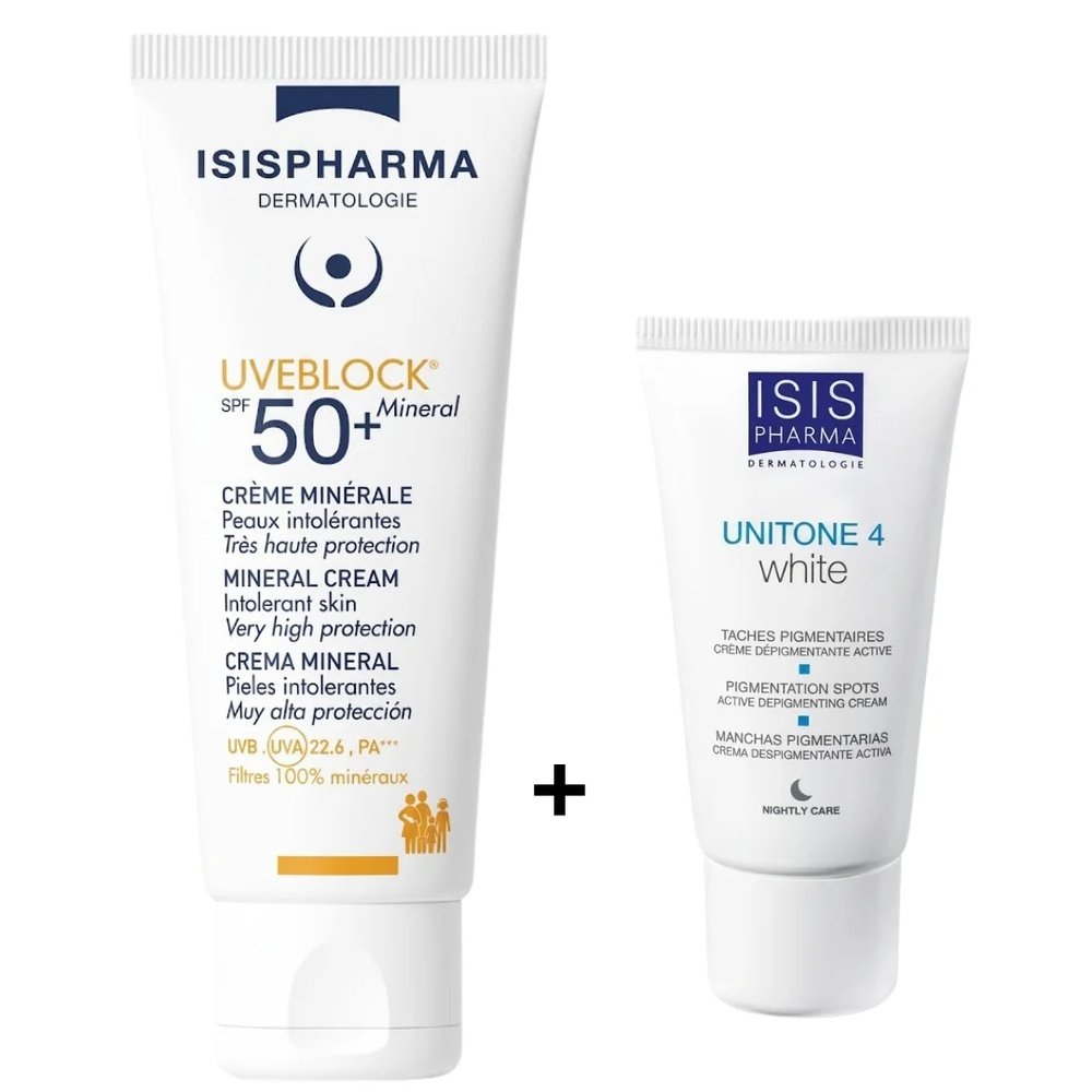 🎁 pack 🎁 – isispharma – unitone 4 white creme+ uveblock mineral teinte spf50+ 40ml pack
