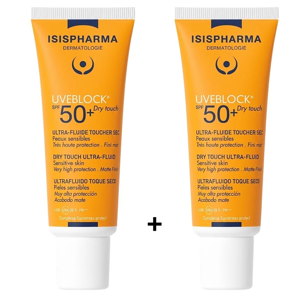 🎁 pack 🎁 – isispharma – uveblock dry touch ultra fluide spf50 2 x 40ml pack
