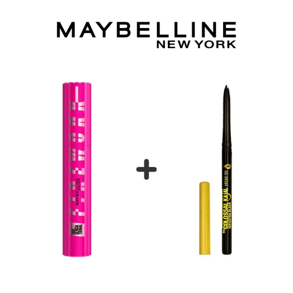 🎁 pack 🎁 – maybelline – mascara fire works noir 10ml+crayon kajal argan oil pack