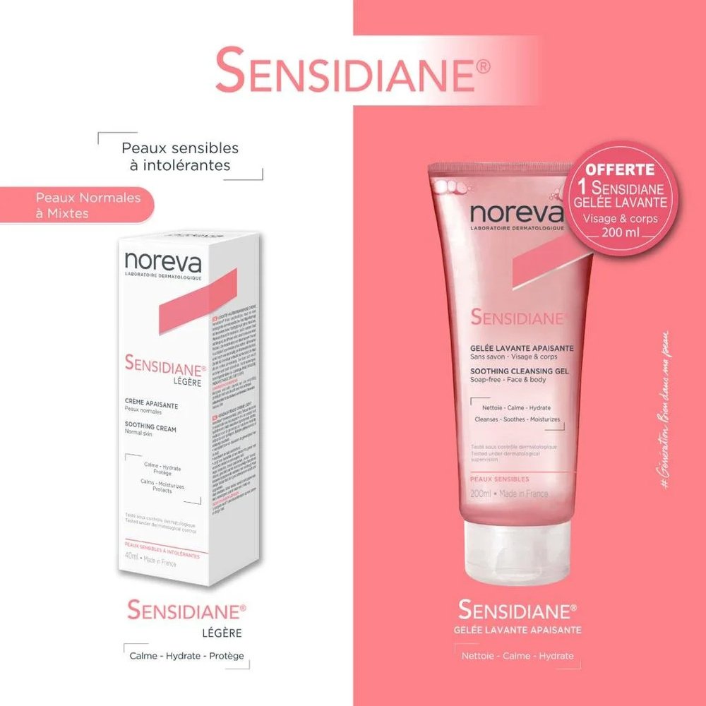 🎁 pack 🎁 – noreva – sensidiane duo pack  » creme apaisante legere 40ml+gel lavante 200ml «