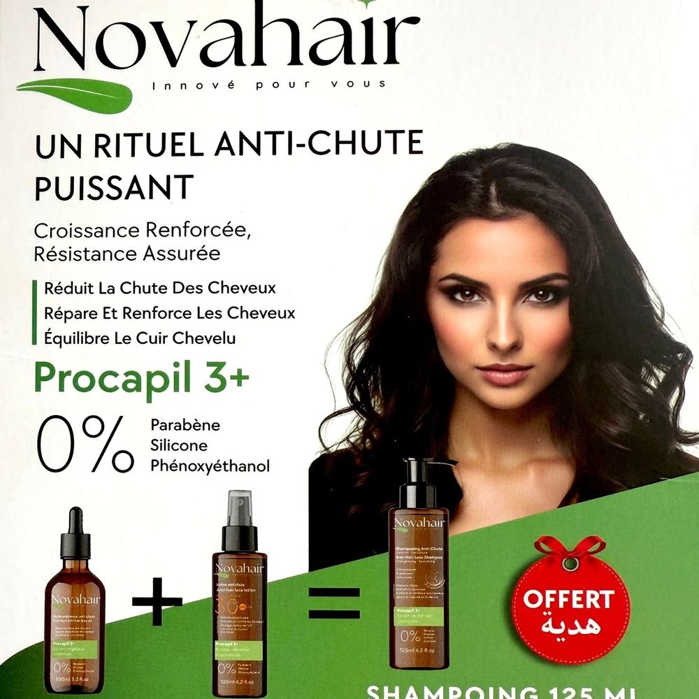 🎁 pack 🎁 – novahair – pack antichute huile 100ml+lotion 125ml+shamp – 125ml