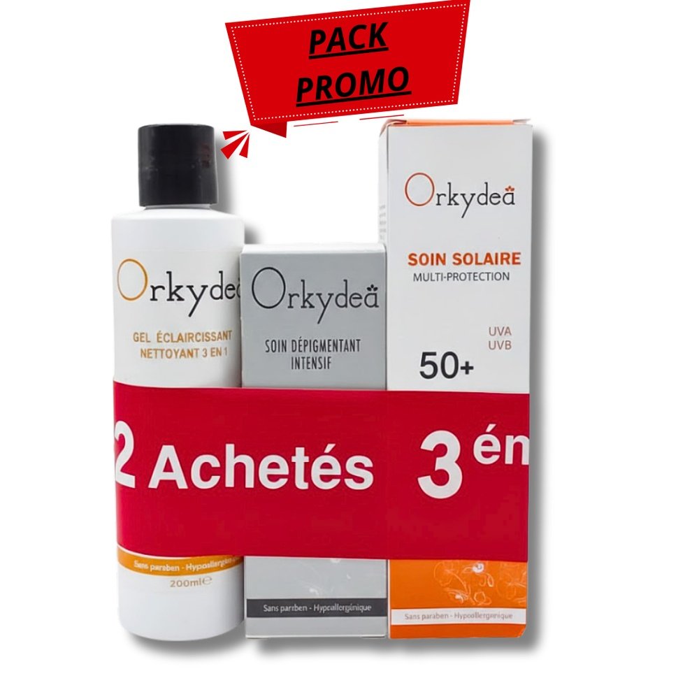 🎁 pack 🎁 – orkydea – duo pack gel nett eclairc+ecran solaire+soin antitaches