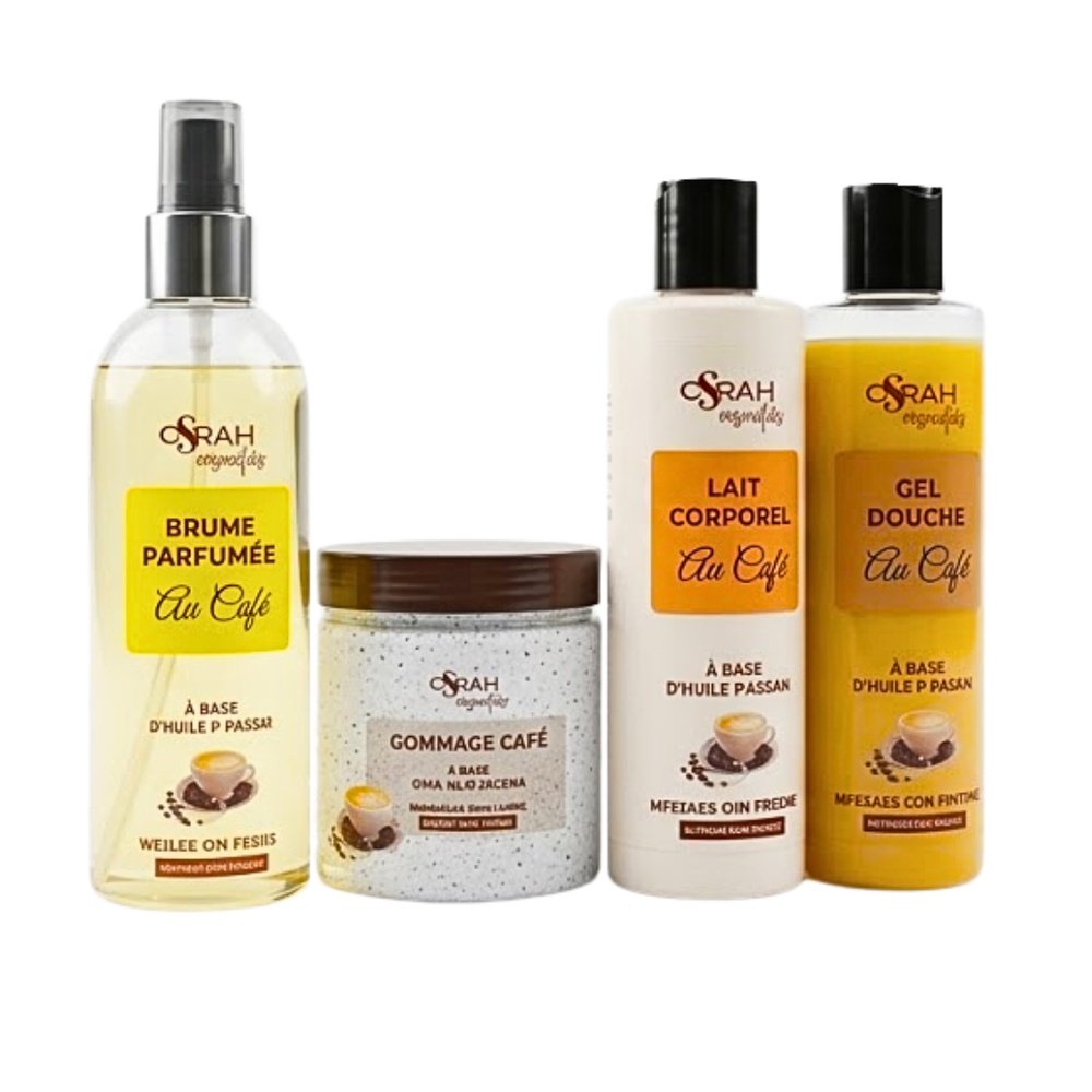 🎁 pack 🎁 – osrah – pack spa cafe brume+lait corporel+gel douche+gommage