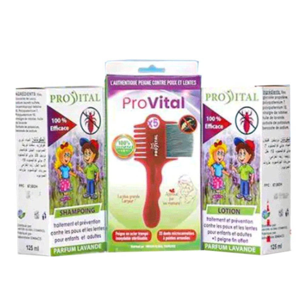 🎁 pack 🎁 – pro vital – anti poux shamp+lotion+authentique peigne pack