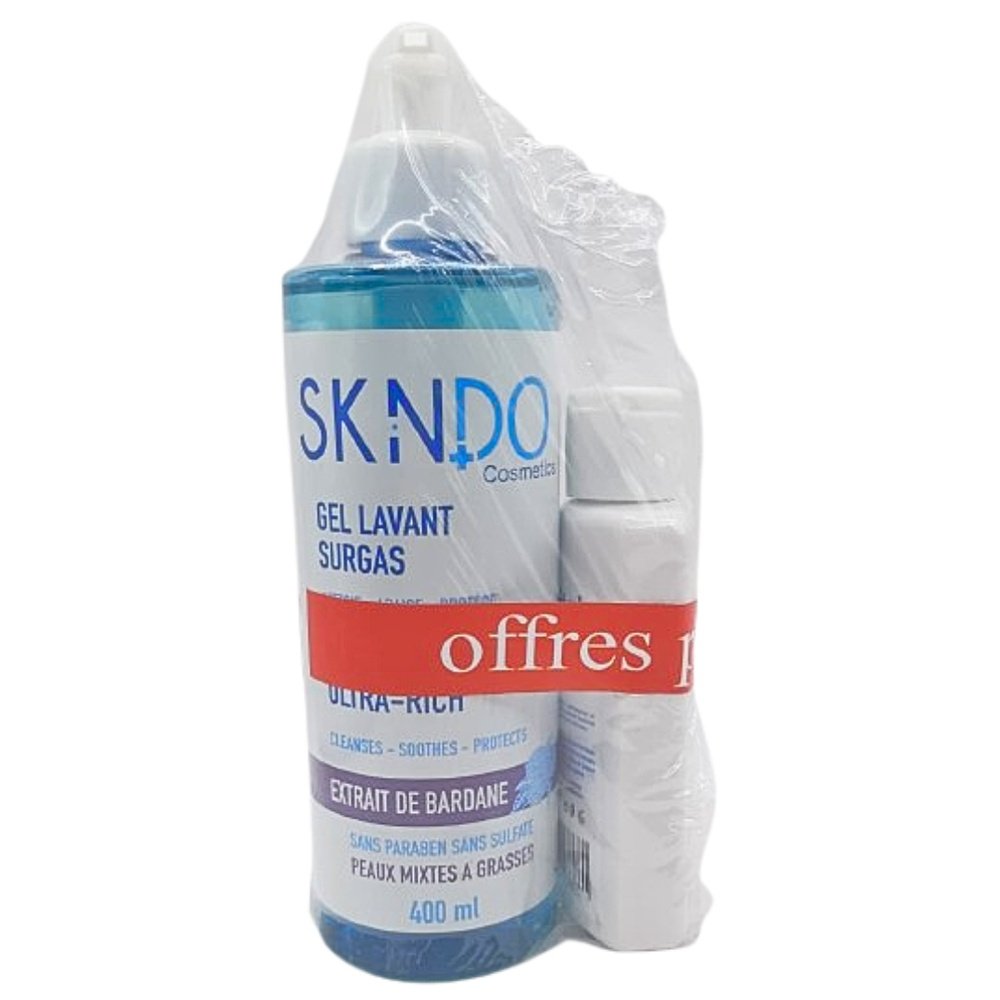 🎁 pack 🎁 – skindo – duo pack gel lavant surgras pmg 400ml+lait protecteur – 125ml