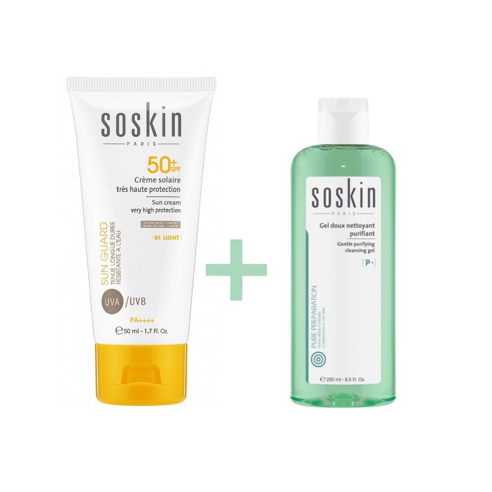 🎁 pack 🎁 – soskin – creme solaire teinte 01 50ml +gel doux nettoyant 100ml pack