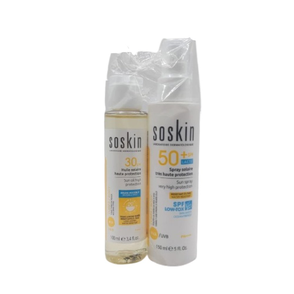 🎁 pack 🎁 – soskin – ecran solaire spray spf50 150ml+huile solaire spf30 100ml pack