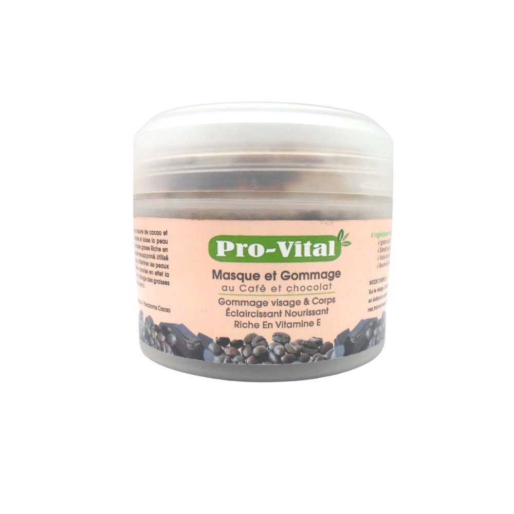 pro vital – masque et gommage au cafe et chocolat 200gr
