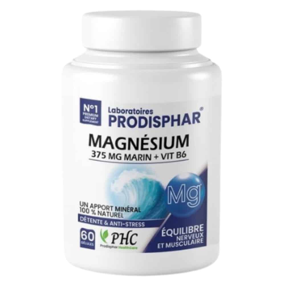 prodisphar – equilibre nerveux et musculaire magnesium 375mg marin et vitamine b6 – 60 gelules