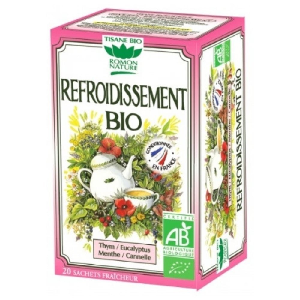 romon nature – tisane refroidissement thym, eucalyptus, menthe et cannelle sachets bio – 20u