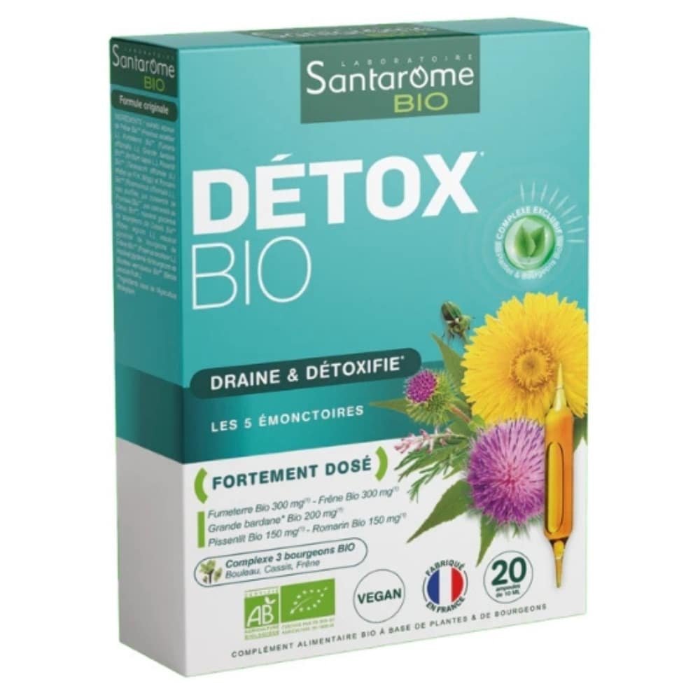 santarome – bio detox draine et detoxifie ampoules – 20u