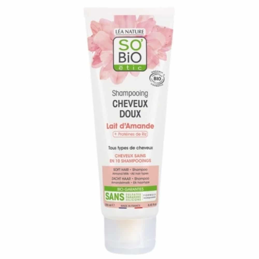 so bio – shampoing cheveux doux lait d’amande et proteines de riz bio – 250ml
