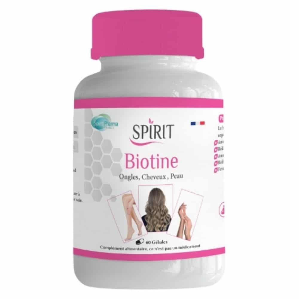 spirit pharma – biotine ongles, cheveux et peu – 60 gelules