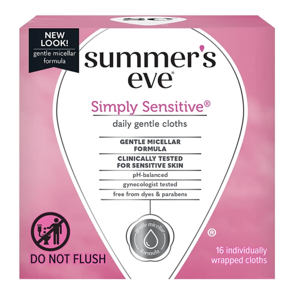 summer’s eve – simply sensitive daily gentle cloths intimate – 16u
