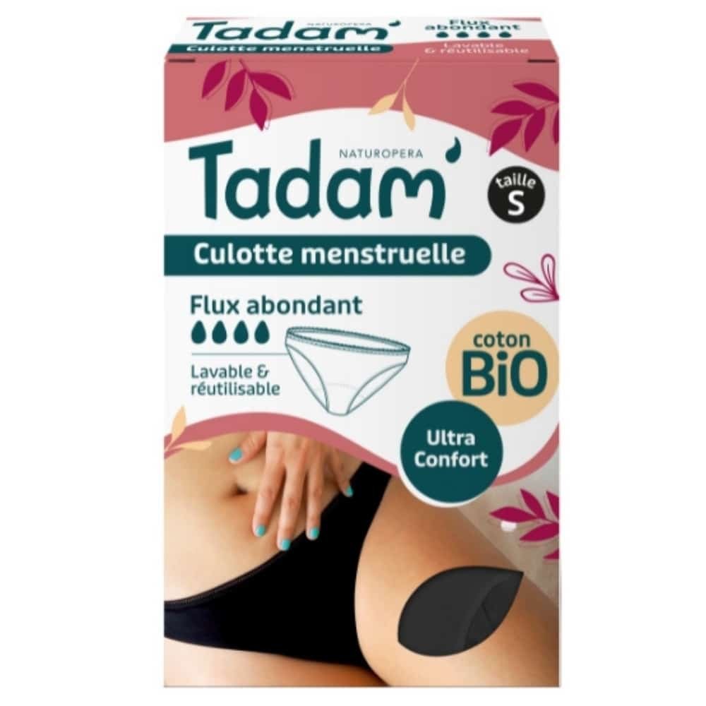 tadam’ – culotte menstruelle lavable et reutilisable ultra confort flux abondant – taille s – bio – 1u