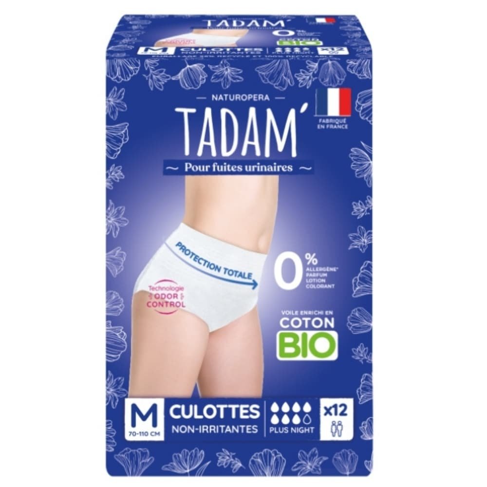 tadam’ – fuites urinaires culottes non irritantes bio – maxi nuit 70 110cm m – 12u