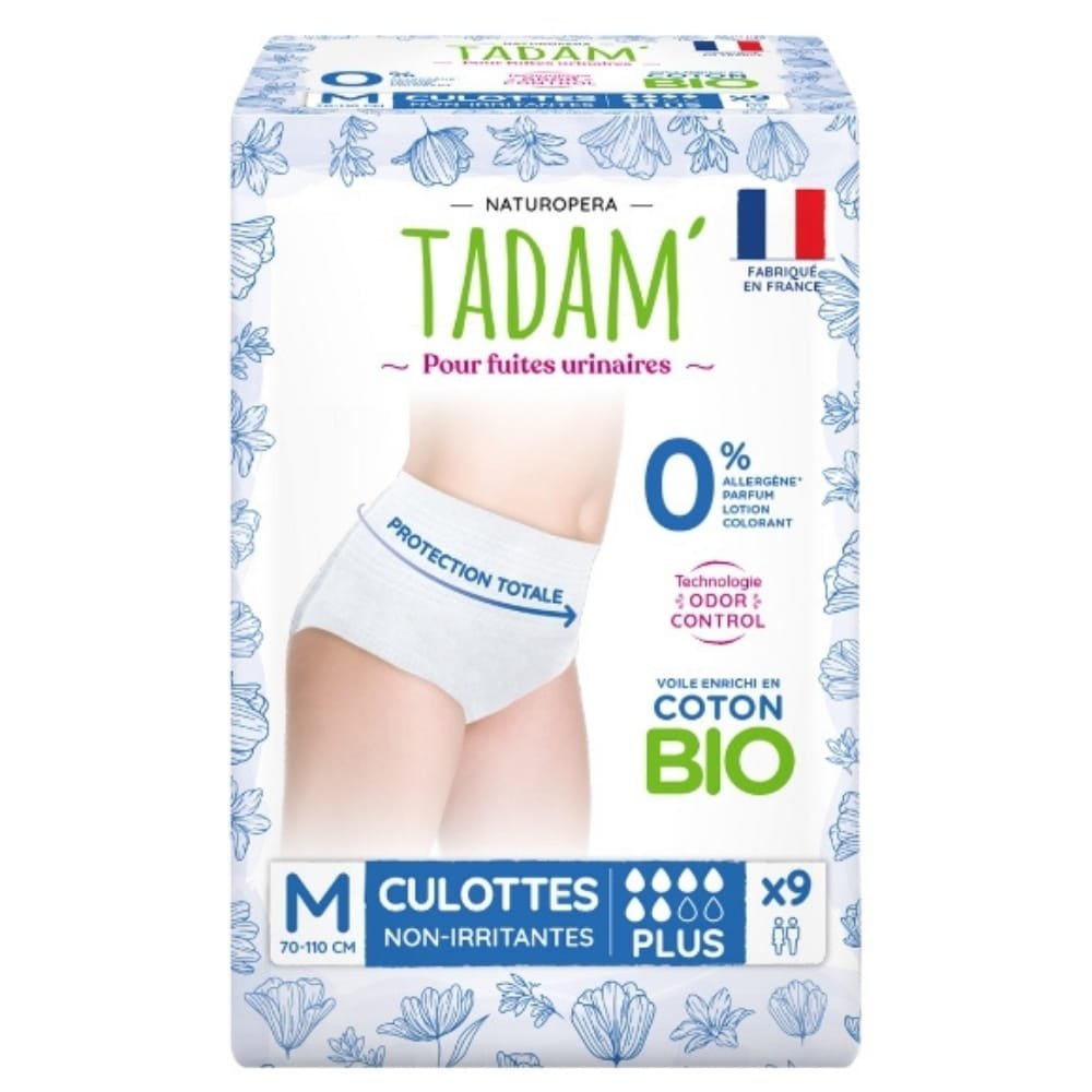 tadam’ – fuites urinaires culottes non irritantes bio – plus 100 155cm taille m – 9u